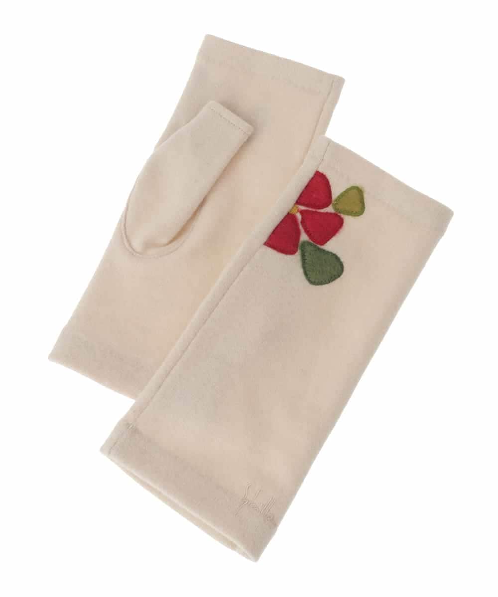 GS9AV01033 Sybilla(シビラ) 【抗菌防臭/日本製】フラワーデザインフィンガーレスハンドウォーマー アイボリー