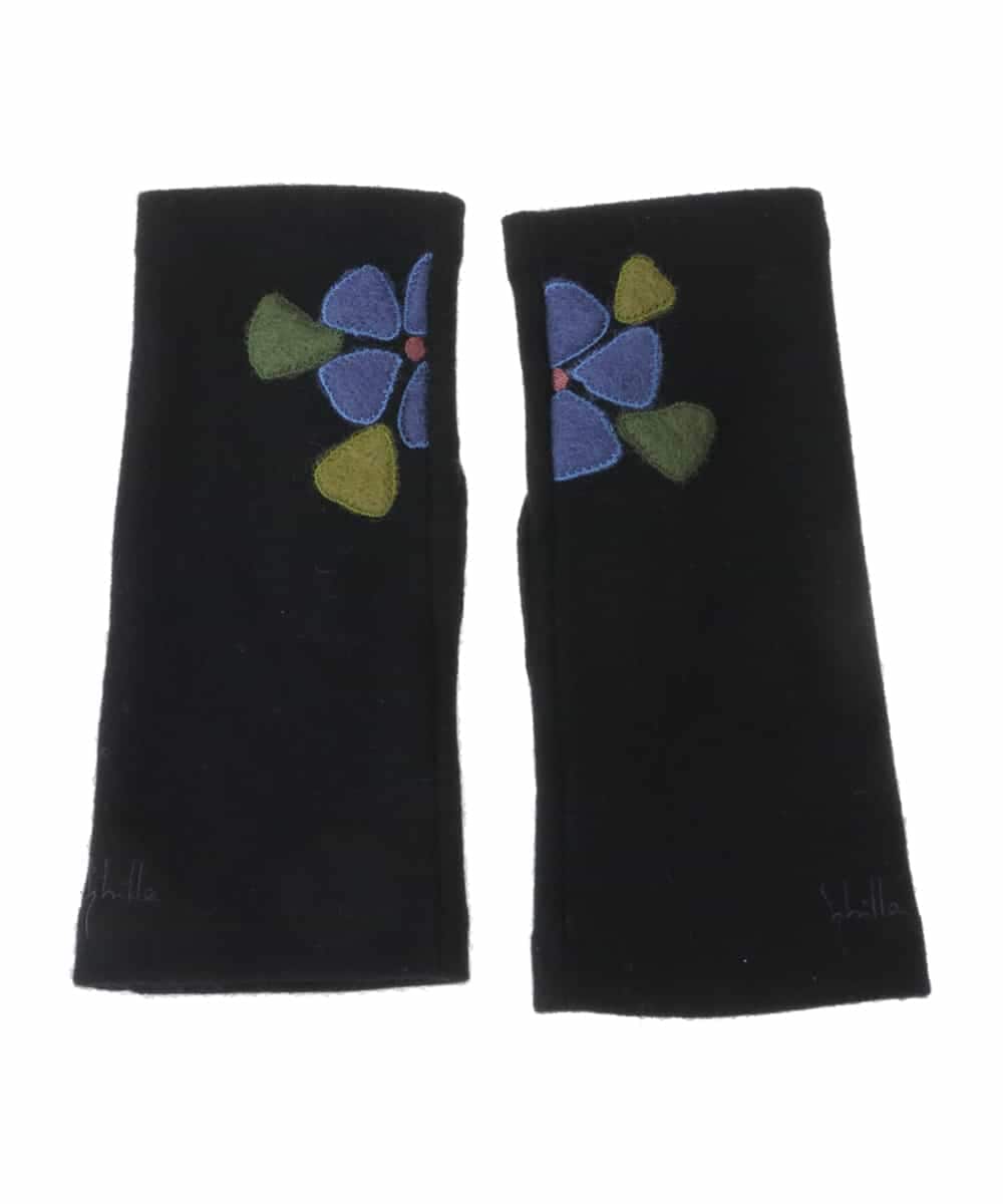 GS9AV01033 Sybilla(シビラ) 【抗菌防臭/日本製】フラワーデザインフィンガーレスハンドウォーマー ブラック