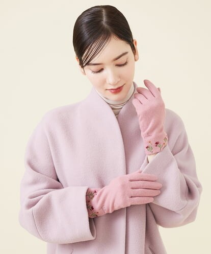 GS9AV02038 Sybilla 【抗菌防臭/日本製】フラワー刺繍スリムフィットグローブ