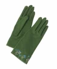 GS9AV02038 Sybilla(シビラ) 【抗菌防臭/日本製】フラワー刺繍スリムフィットグローブ グリーン