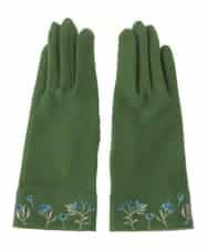 GS9AV02038 Sybilla(シビラ) 【抗菌防臭/日本製】フラワー刺繍スリムフィットグローブ グリーン