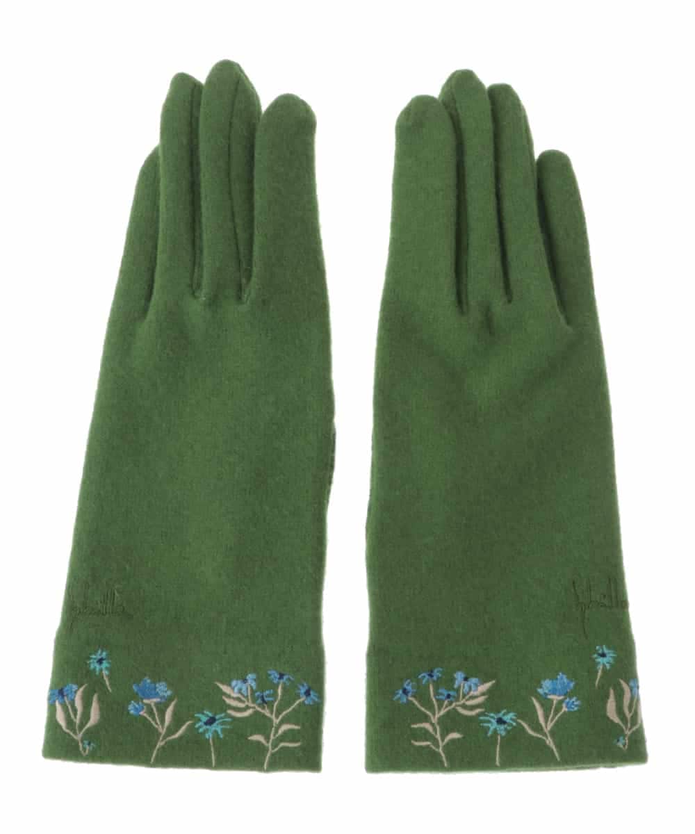 GS9AV02038 Sybilla(シビラ) 【抗菌防臭/日本製】フラワー刺繍スリムフィットグローブ グリーン