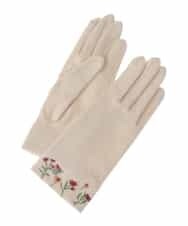 GS9AV02038 Sybilla(シビラ) 【抗菌防臭/日本製】フラワー刺繍スリムフィットグローブ アイボリー