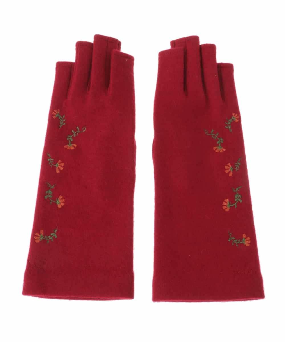 GS9AV03038 Sybilla(シビラ) 【抗菌防臭/日本製】フラワー刺繍フィンガーレスグローブ レッド