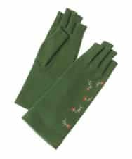 GS9AV03038 Sybilla(シビラ) 【抗菌防臭/日本製】フラワー刺繍フィンガーレスグローブ グリーン