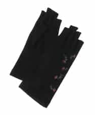 GS9AV03038 Sybilla(シビラ) 【抗菌防臭/日本製】フラワー刺繍フィンガーレスグローブ ブラック