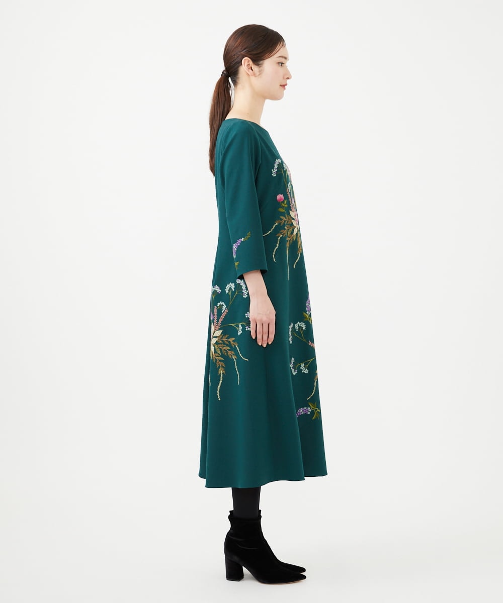GYEVF02100 Sybilla(シビラ) ◆受注生産◆ブーケフラワー刺繍ドレス グリーン