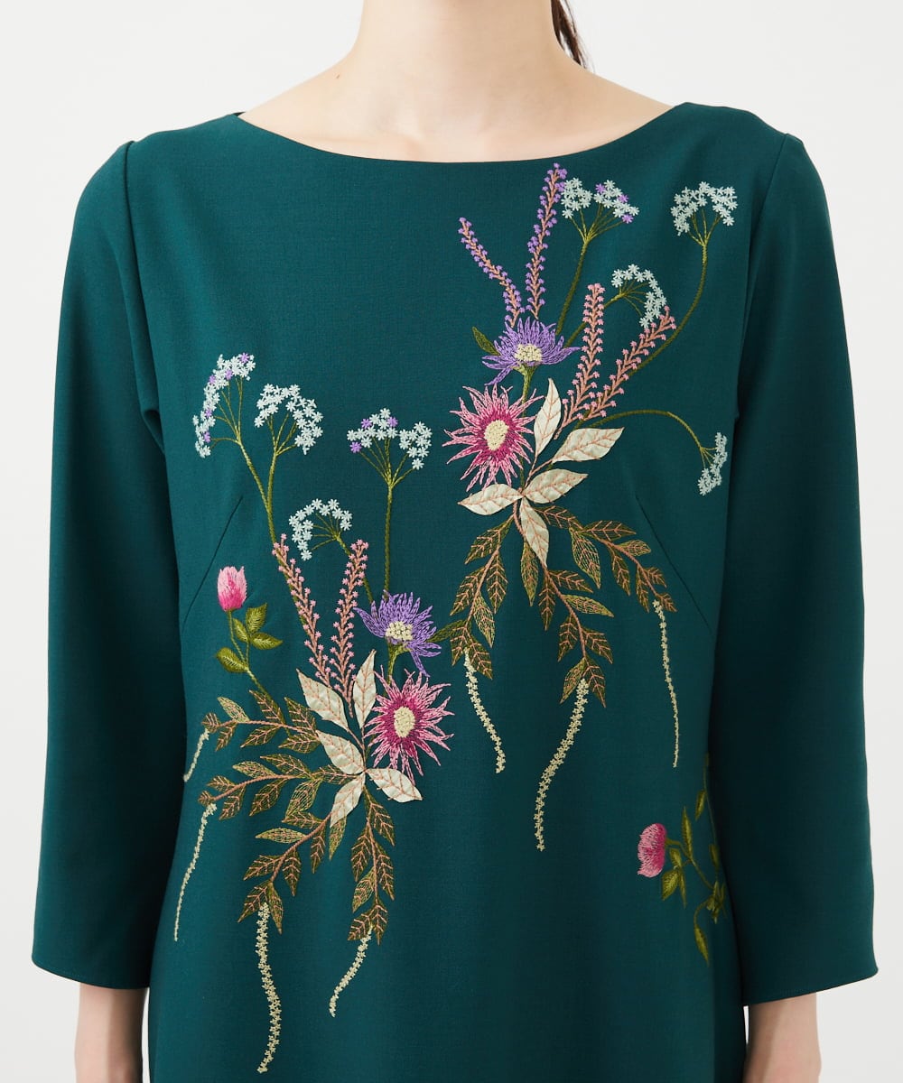 GYEVF02100 Sybilla(シビラ) ◆受注生産◆ブーケフラワー刺繍ドレス グリーン