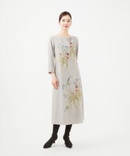GYEVF02100 Sybilla(シビラ) ◆受注生産◆ブーケフラワー刺繍ドレス ライトグレー
