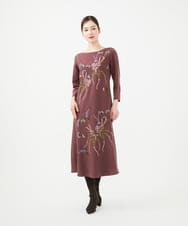 GYEVF02100 Sybilla(シビラ) ◆受注生産◆ブーケフラワー刺繍ドレス レッドブラウン