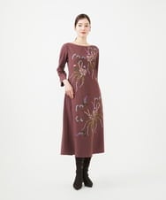 GYEVF02100 Sybilla(シビラ) ◆受注生産◆ブーケフラワー刺繍ドレス レッドブラウン