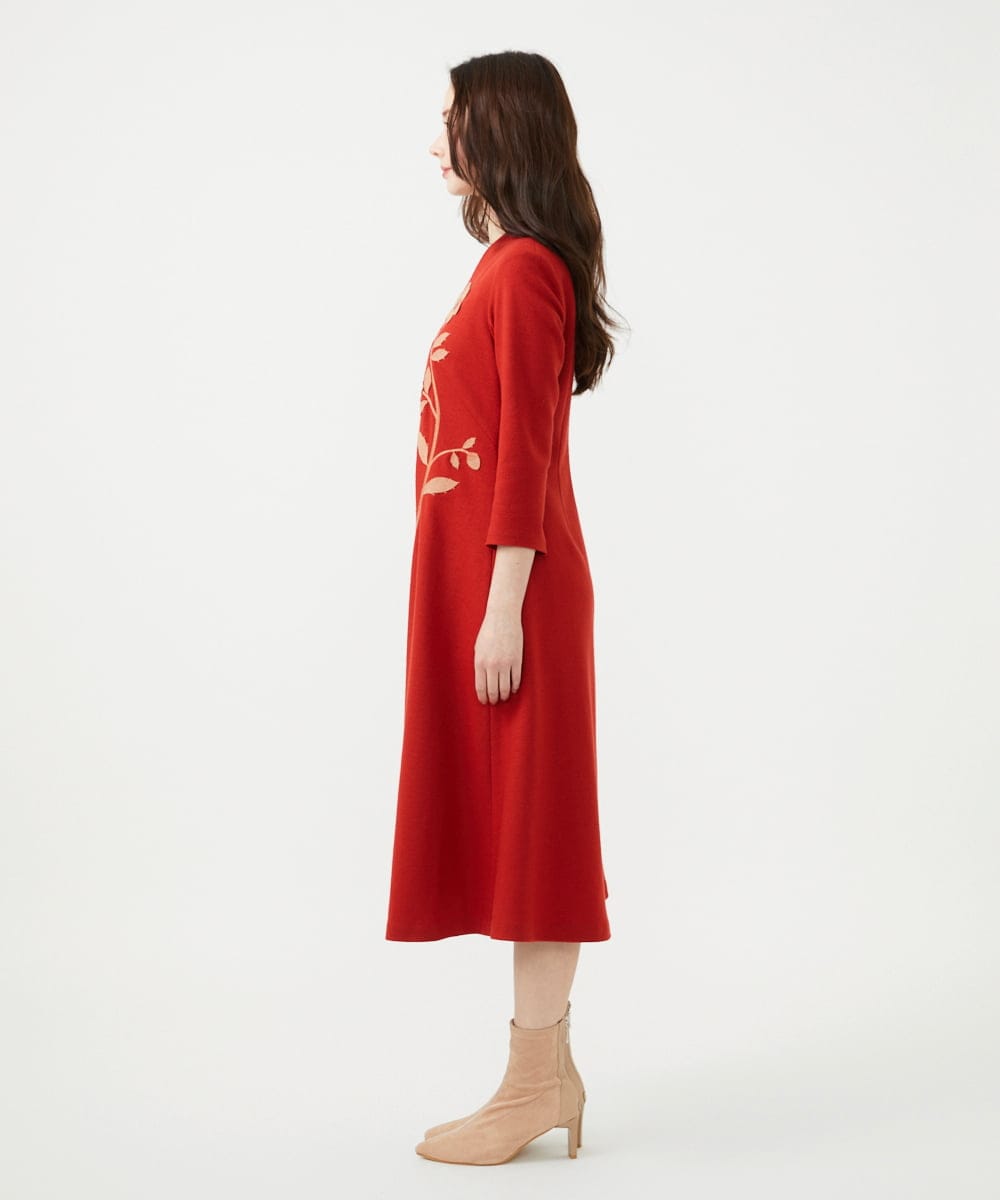GYEVI02100 Sybilla(シビラ) ◆受注生産◆フラワーアップリケドレス オレンジレッド