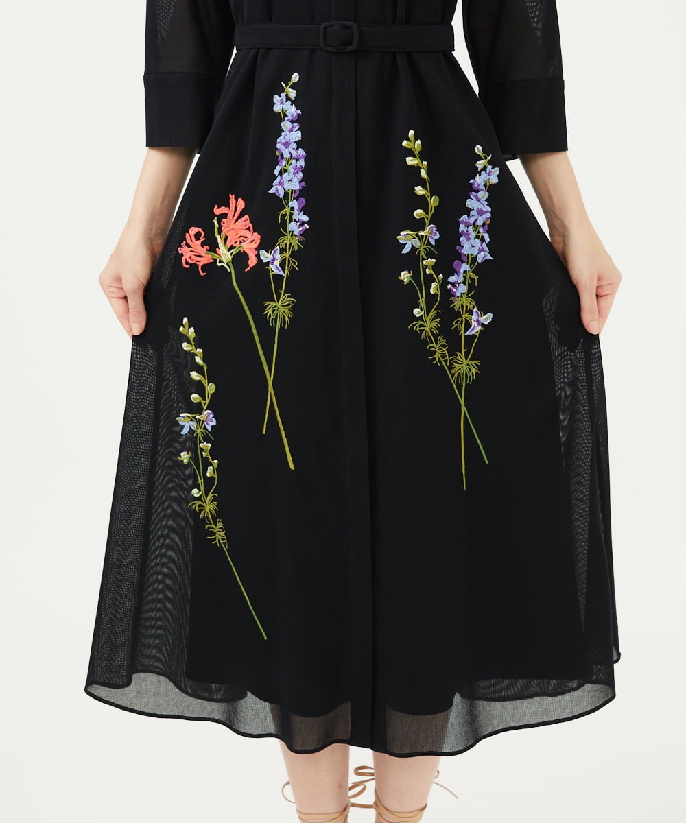 GYEYF36120 Sybilla(シビラ) ◆受注生産◆フラワー刺繍コットンメッシュドレス ブラック