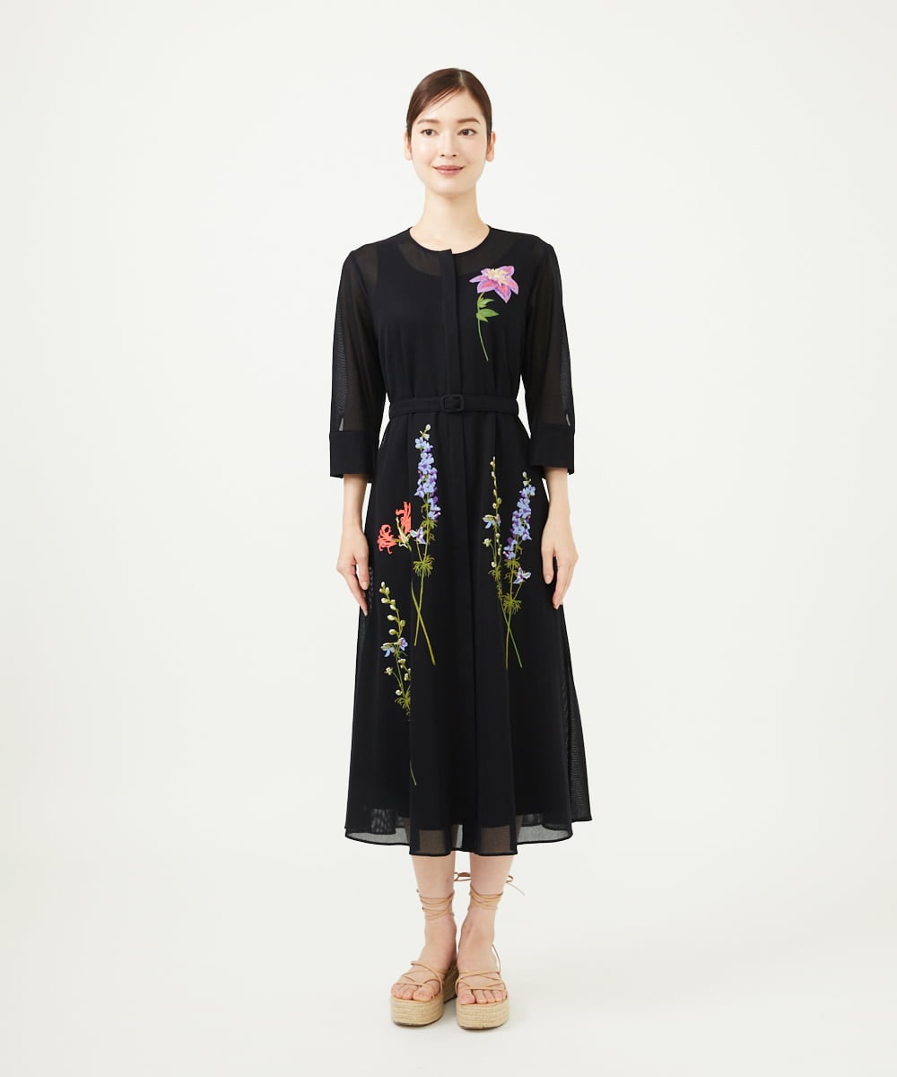 GYEYF36120 Sybilla(シビラ) ◆受注生産◆フラワー刺繍コットンメッシュドレス ブラック
