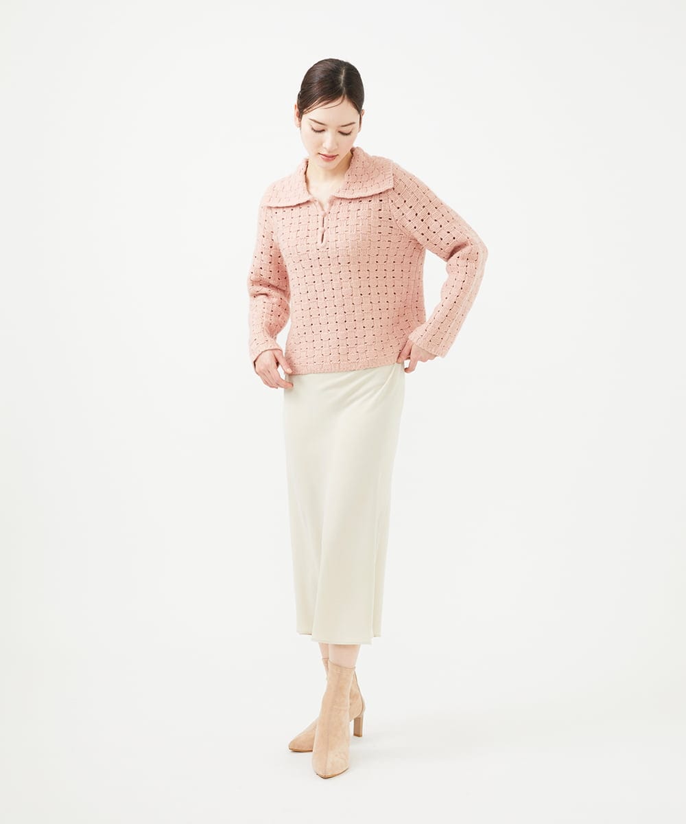 GYFAF01500 Sybilla(シビラ) ◆受注生産◆襟付きバスケット編みプルオーバー サーモンピンク