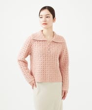 GYFAF01500 Sybilla(シビラ) ◆受注生産◆襟付きバスケット編みプルオーバー サーモンピンク