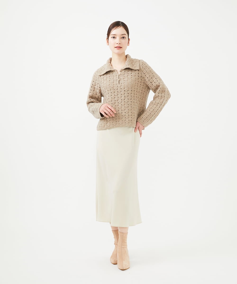 GYFAF01500 Sybilla(シビラ) ◆受注生産◆襟付きバスケット編みプルオーバー モカベージュ