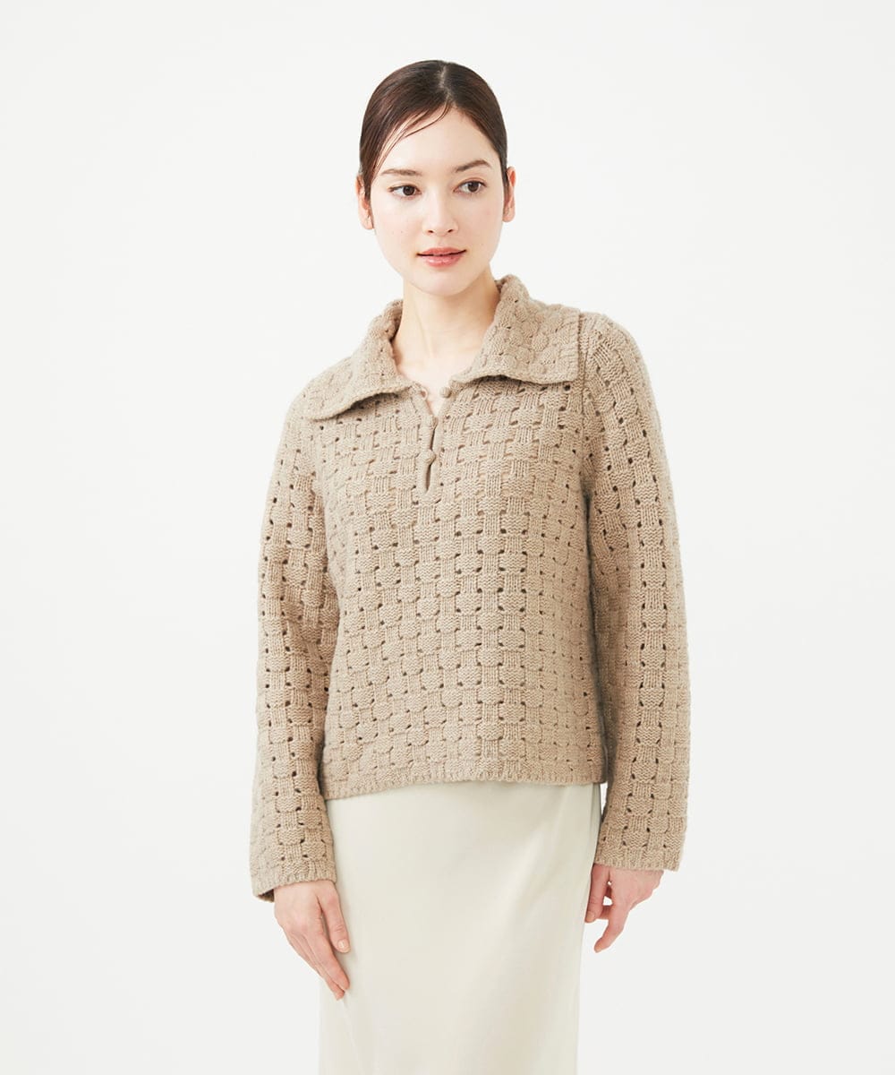 GYFAF01500 Sybilla(シビラ) ◆受注生産◆襟付きバスケット編みプルオーバー モカベージュ