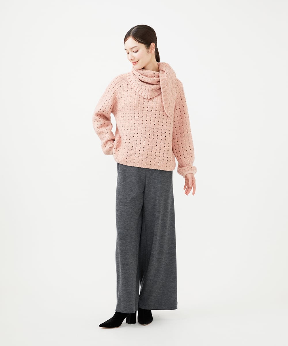 GYFAF02600 Sybilla(シビラ) ◆受注生産◆スカーフ付きバスケット編みプルオーバー サーモンピンク