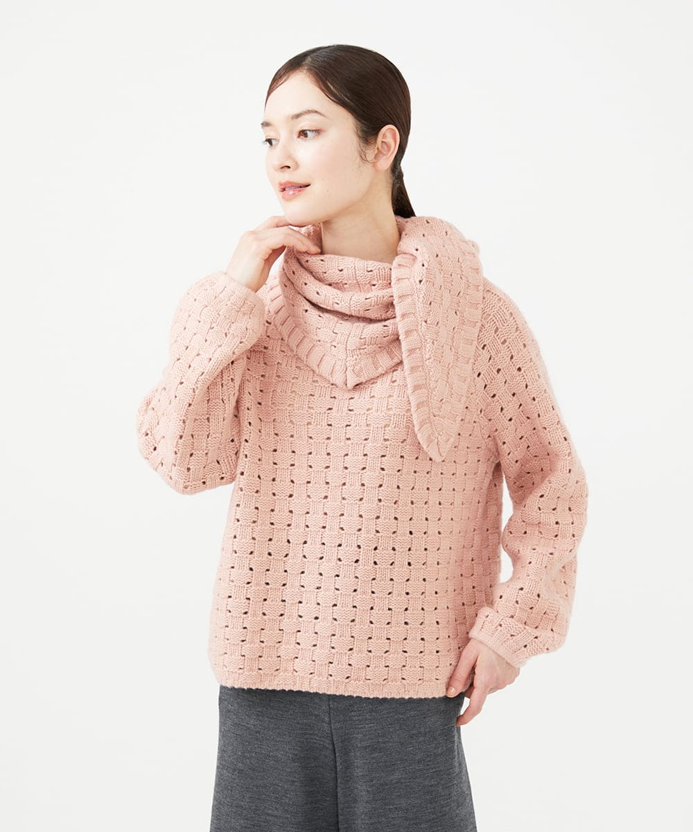 GYFAF02600 Sybilla(シビラ) ◆受注生産◆スカーフ付きバスケット編みプルオーバー サーモンピンク