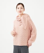 GYFAF02600 Sybilla(シビラ) ◆受注生産◆スカーフ付きバスケット編みプルオーバー サーモンピンク