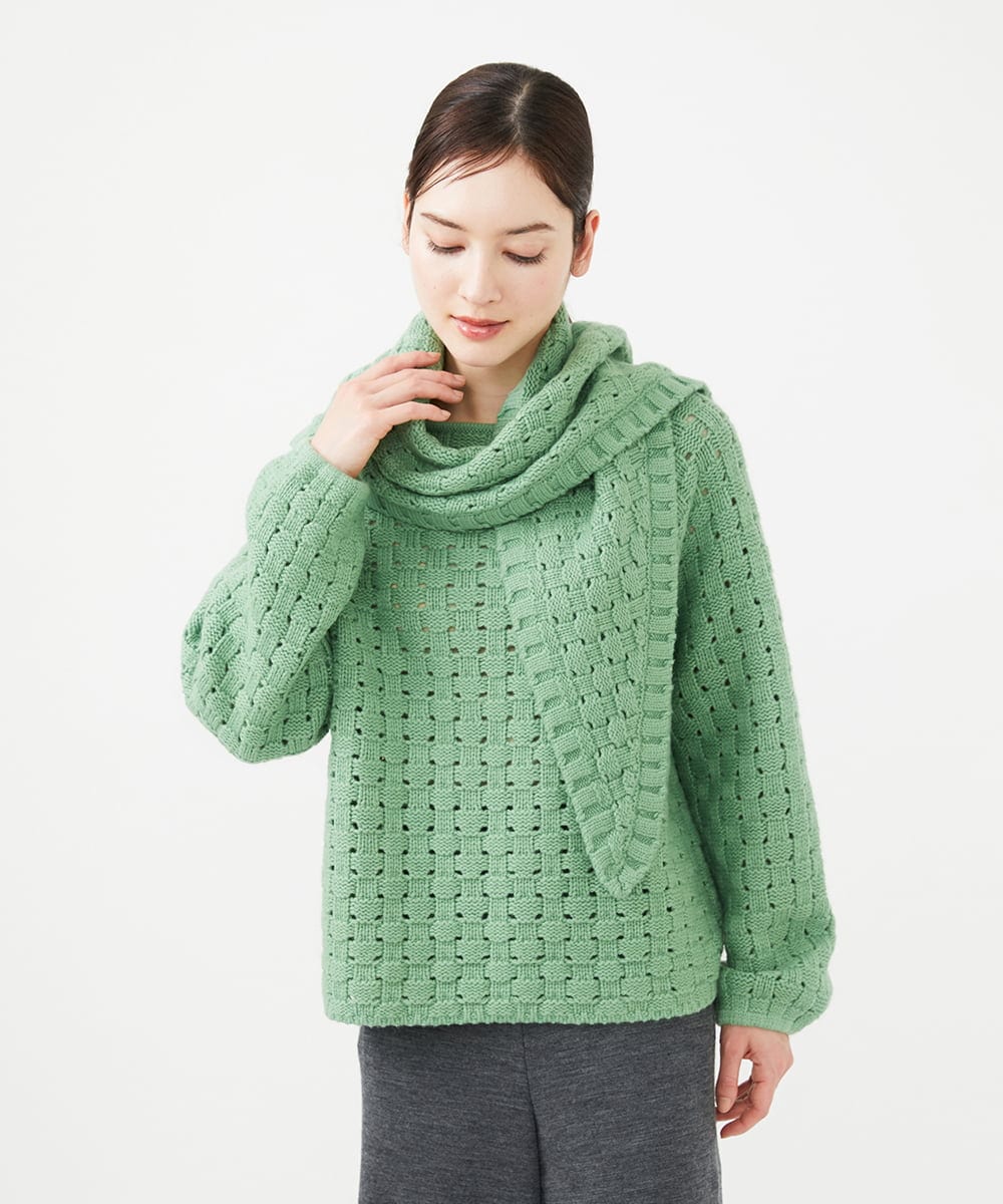 GYFAF02600 Sybilla(シビラ) ◆受注生産◆スカーフ付きバスケット編みプルオーバー グリーン