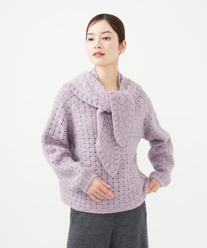 Sybilla(シビラ) ◆受注生産◆スカーフ付きバスケット編みプルオーバー ピンク/桃 36