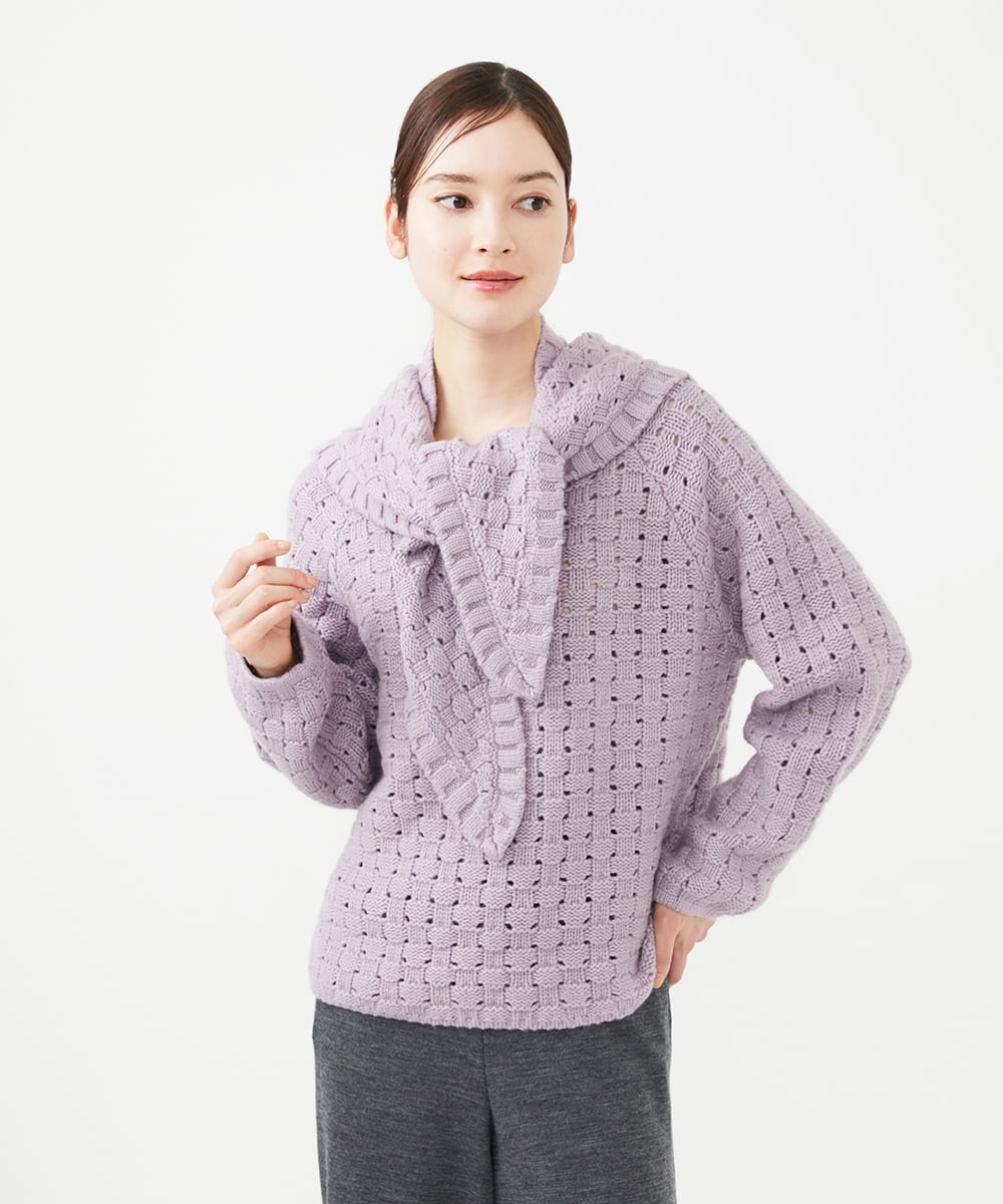 GYFAF02600 Sybilla(シビラ) ◆受注生産◆スカーフ付きバスケット編みプルオーバー パープル