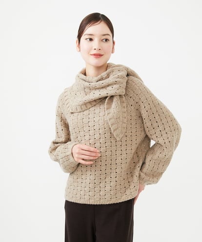Sybilla(シビラ) ◆受注生産◆スカーフ付きバスケット編みプルオーバー キャメル 36