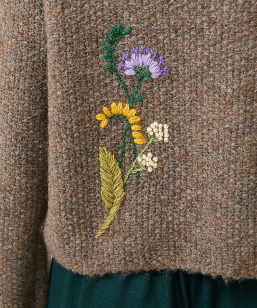 GYFAI03750 Sybilla(シビラ) ◆受注生産◆フラワーハンド刺繍ニット ブラウン