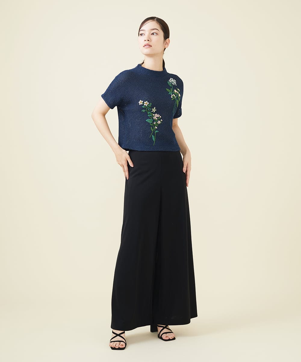 GYFGX01390 Sybilla(シビラ) ◆受注生産につき返品・交換・キャンセル不可◆ボタニカルガーデン刺繍メッシュ編みプルオーバー ネイビー