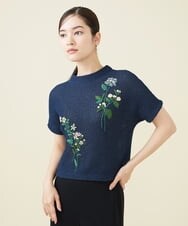 GYFGX01390 Sybilla(シビラ) ◆受注生産につき返品・交換・キャンセル不可◆ボタニカルガーデン刺繍メッシュ編みプルオーバー ネイビー