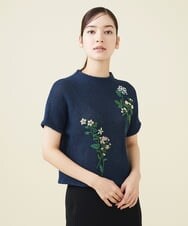 GYFGX01390 Sybilla(シビラ) ◆受注生産につき返品・交換・キャンセル不可◆ボタニカルガーデン刺繍メッシュ編みプルオーバー ネイビー