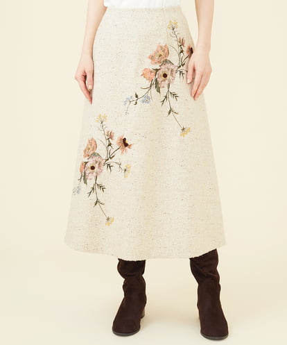 GYHAC01700  ◆受注生産につき返品・交換・キャンセル不可◆ミックスツイードブーケ刺繍スカート