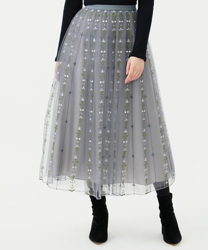 GYHAI04890 Sybilla ◆受注生産◆リーフ刺繍チュールスカート
