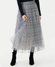 GYHAI04890 Sybilla(シビラ) ◆受注生産◆リーフ刺繍チュールスカート グレー