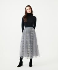 GYHAI04890 Sybilla(シビラ) ◆受注生産◆リーフ刺繍チュールスカート グレー