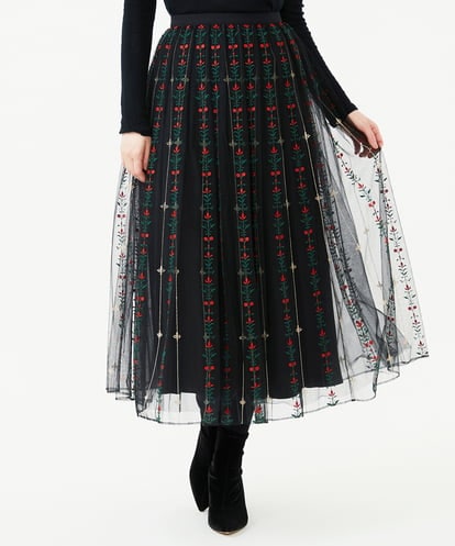 GYHAI04890 Sybilla ◆受注生産◆リーフ刺繍チュールスカート