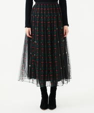 GYHAI04890 Sybilla(シビラ) ◆受注生産◆リーフ刺繍チュールスカート ブラック