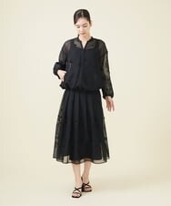 GYHGX01600 Sybilla(シビラ) ◆受注生産につき返品・交換・キャンセル不可◆ボタニカルガーデン刺繍シアースカート ブラック