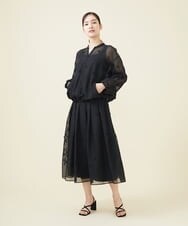 GYHGX01600 Sybilla(シビラ) ◆受注生産につき返品・交換・キャンセル不可◆ボタニカルガーデン刺繍シアースカート ブラック