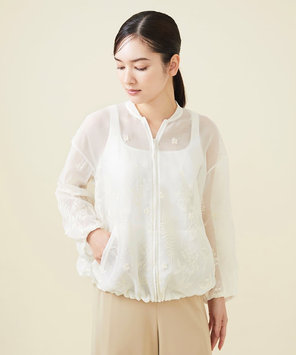 GYJGX01700 Sybilla(シビラ) ◆受注生産につき返品・交換・キャンセル不可◆ボタニカルガーデン刺繍シアーブルゾン ホワイト