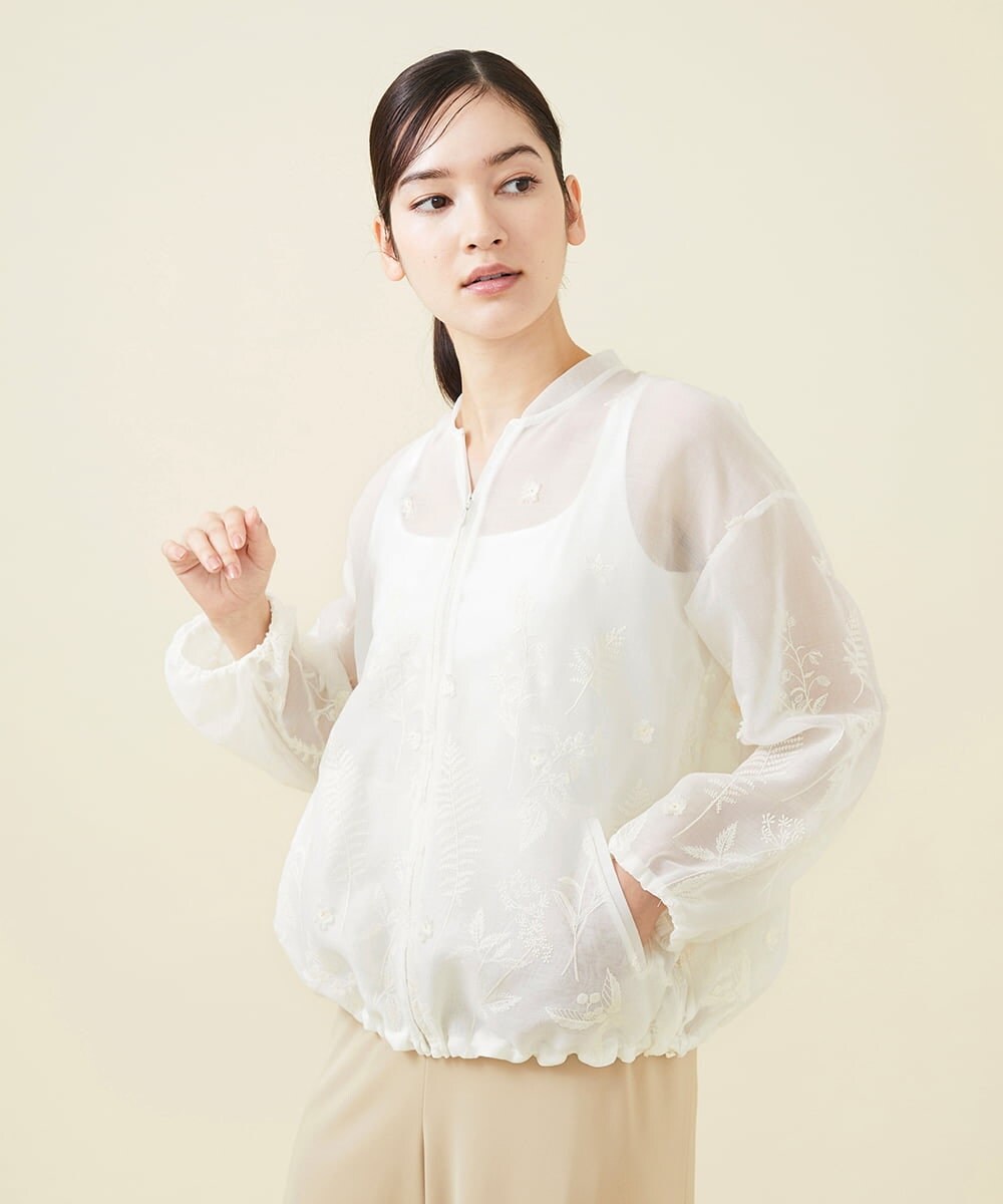 GYJGX01700 Sybilla(シビラ) ◆受注生産につき返品・交換・キャンセル不可◆ボタニカルガーデン刺繍シアーブルゾン ホワイト