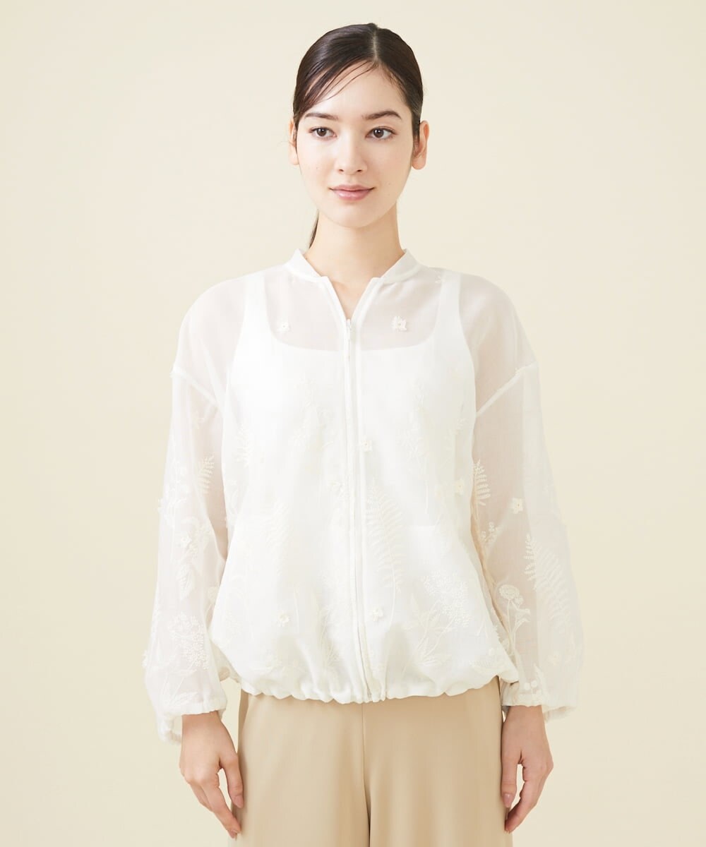 GYJGX01700 Sybilla(シビラ) ◆受注生産につき返品・交換・キャンセル不可◆ボタニカルガーデン刺繍シアーブルゾン ホワイト