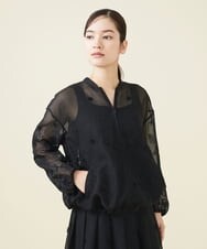 GYJGX01700 Sybilla(シビラ) ◆受注生産につき返品・交換・キャンセル不可◆ボタニカルガーデン刺繍シアーブルゾン ブラック