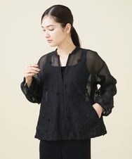 GYJGX01700 Sybilla(シビラ) ◆受注生産につき返品・交換・キャンセル不可◆ボタニカルガーデン刺繍シアーブルゾン ブラック