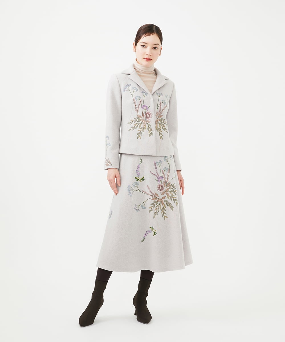 GYJVF03110 Sybilla(シビラ) ◆受注生産◆ブーケフラワー刺繍ジャケット ライトグレー