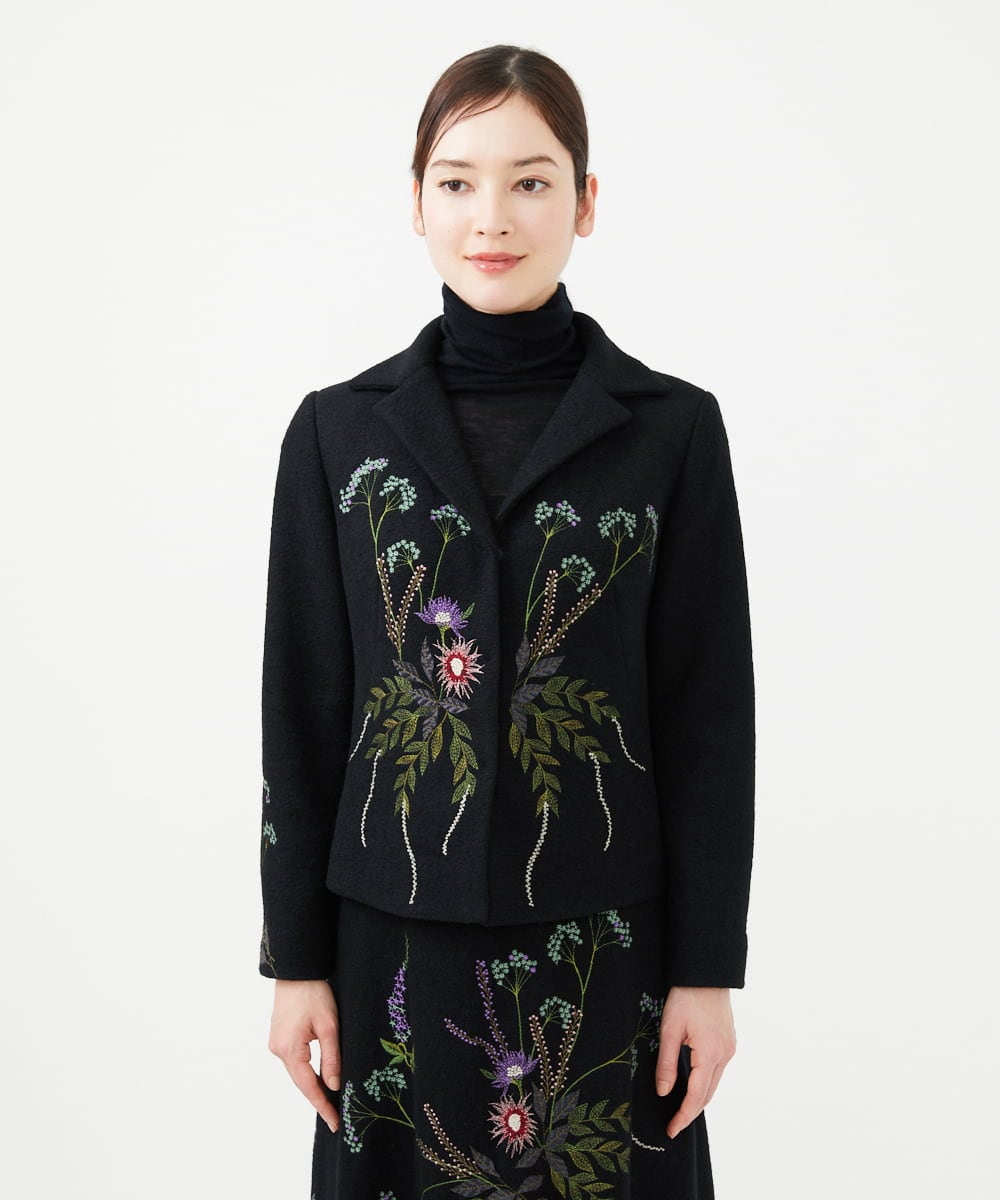 GYJVF03110 Sybilla(シビラ) ◆受注生産◆ブーケフラワー刺繍ジャケット ブラック