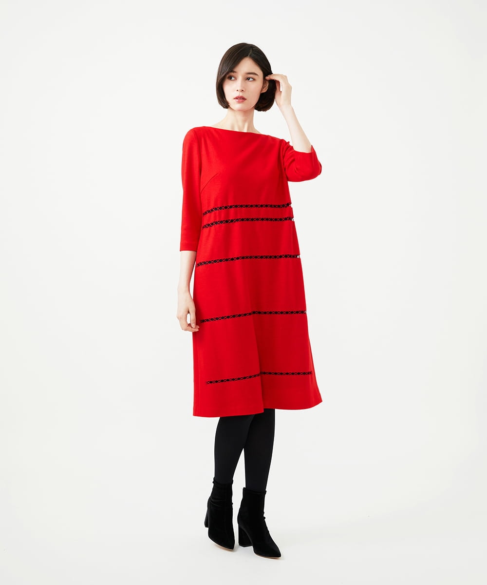 GYPVI01100 Sybilla(シビラ) ◆受注生産◆コードクロス刺繍ドレス レッド