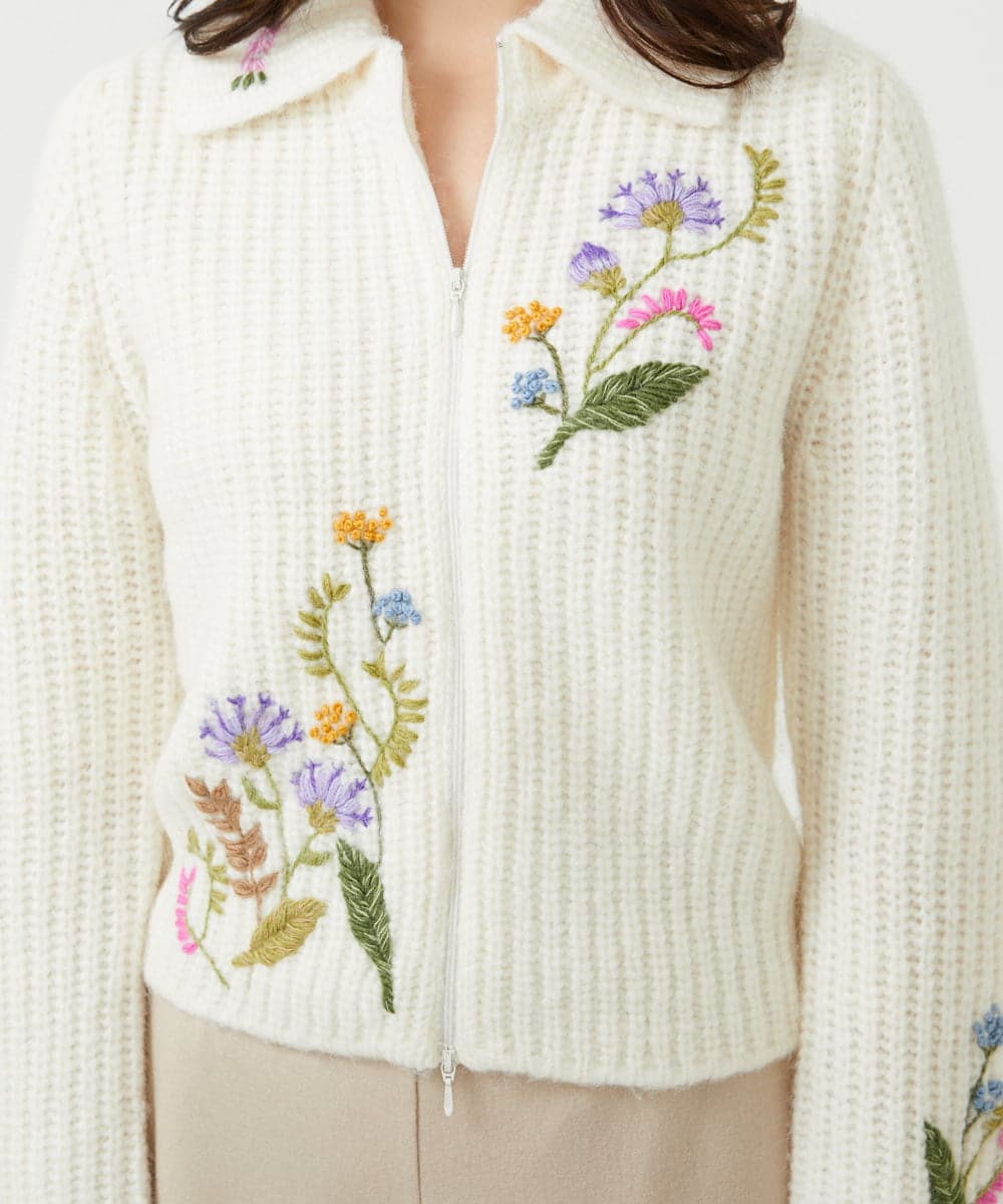 GYSAI01800 Sybilla(シビラ) ◆受注生産◆フラワーハンド刺繍カーディガン オフホワイト
